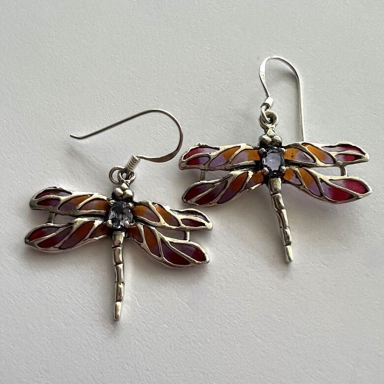 Stained Glass Earrings Libelula Violeta